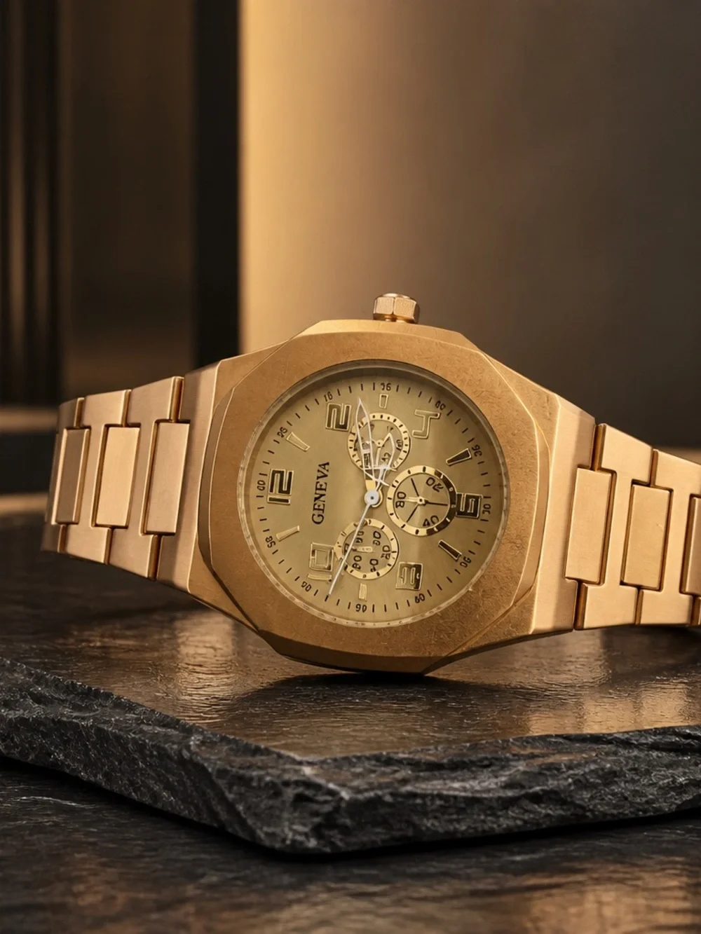 Geneva Men’s Luxury Timepiece Gold Band & Case  50mm Case